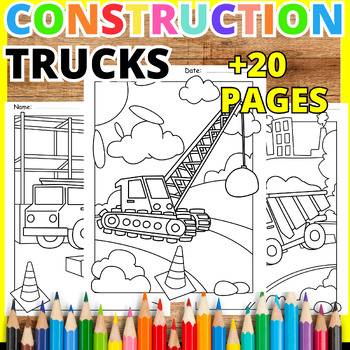 Preview of Construction Vehicles Trucks Theme Coloring Pages - Construction Printable
