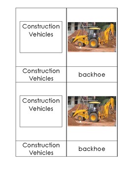 Preview of Construction Vehicles 3-Part Cards
