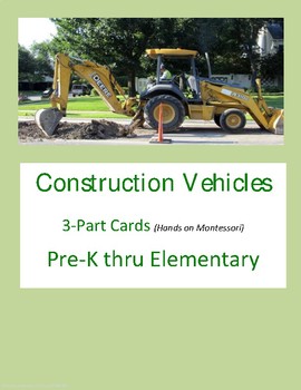 Preview of Construction Vehicles 3-Part Cards (Hands on Montessori)