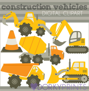 Construction Vehicles Clip Art in Orange by Dorky Doodles | TpT