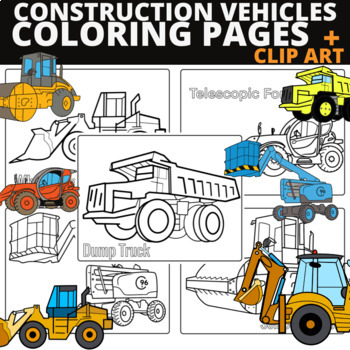 Preview of Construction Vehicles Coloring Pages & Construction Vehicles Clipart