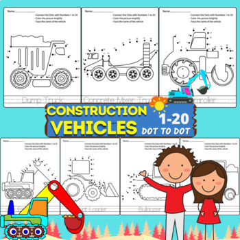 Dot Marker Coloring Book for Kids Ages 4-8 Construction Vehicles