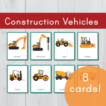 Preview of Construction Vehicles • Montessori Three Part Cards • Flash Cards