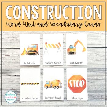 Preview of Construction Word Wall Vocabulary Cards, Construction Writing Center