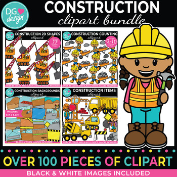 Preview of Construction and Builder Clipart Bundle | Worker Kids | Big Machines