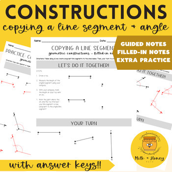 Preview of Constructions Practice - Copying a Line Segment & Copying an Angle - Geometry