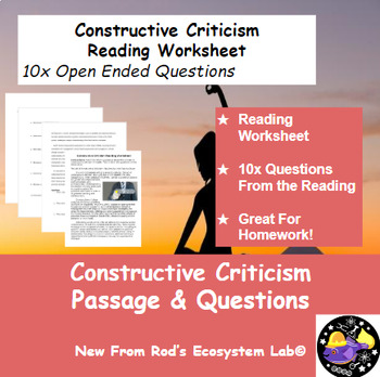 Preview of Constructive Criticism Reading Worksheet **Editable**
