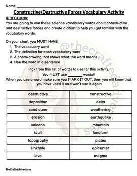 Preview of Constructive and Destructive Forces Vocabulary Activity GMAS REVIEW