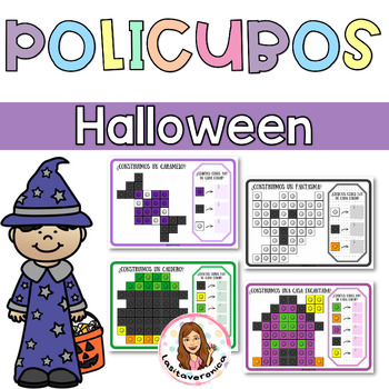 Preview of Policubos Halloween / Mathlink Cubes. Snap cubes. October. Math center. Spanish