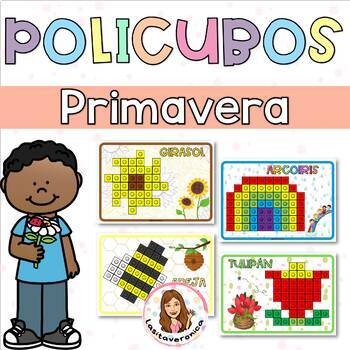 Preview of Policubos PRIMAVERA / Spring Mathlink Cubes. Snap cubes. Math centers. March.