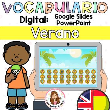 Preview of Vocabulario interactivo de Verano / Summer Vocabulary. PowerPoint. Digital.