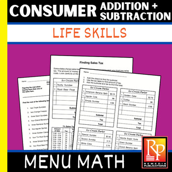 Preview of Consumer Addition & Subtraction: Ice Cream Menu Math | Real World Life Skills