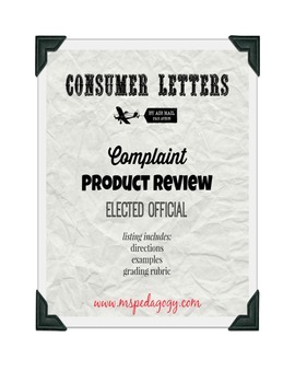 Preview of Consumer Letters (Complaint, Product Review, Elected Official)