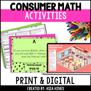 Preview of Consumer Math Tax Tip Discount Percent of Change Activities and Worksheets