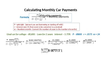 Preview of Consumer Math - Calculating Monthly Car Note