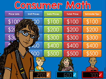 Preview of Consumer Math Jeopardy Style Game Show - Google Classroom Distance Learning