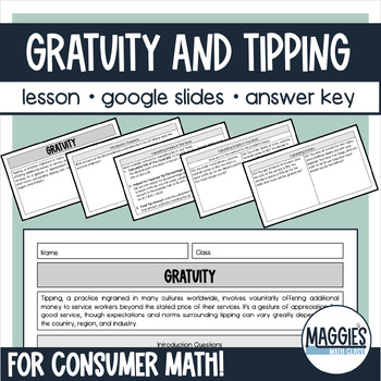 Preview of Consumer Math Gratuity Lesson on Calculating Tip and Using Percents