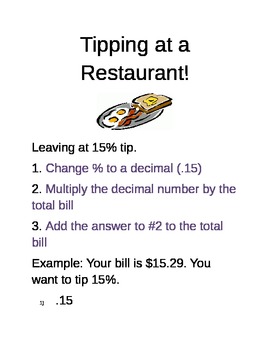 Preview of Consumer Math Leaving a Tip at a Restaurant