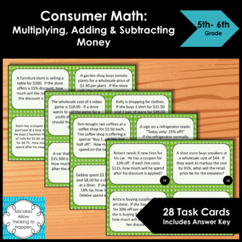 Preview of Consumer Math: Multiplying, Adding and Subtracting Money