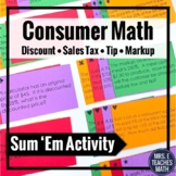 Consumer Math Activity - Discount, Sales Tax, Markup, Tip
