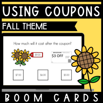 Preview of Consumer Math Using Coupons BOOM™ Cards - Fall Theme