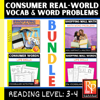 Preview of Consumer Math Word Problems & Vocabulary BUNDLE - Real World Activities