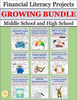 Preview of Consumer Math and Financial Literacy Activities & Projects GROWING BUNDLE