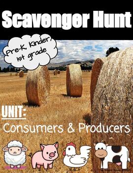 Preview of Consumers and Producers - SCAVENGER HUNT (17 SLIDES!!!) Pre-K, Kinder, First