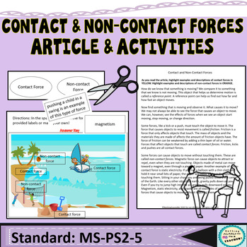 Preview of Contact and Non-Contact Forces and Motion Worksheets and Article