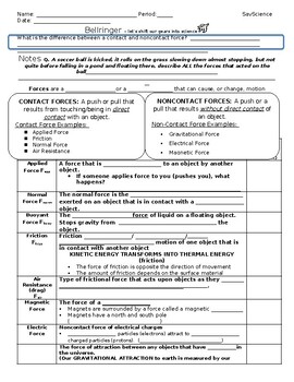 Preview of Contact and Noncontact Forces Worksheet