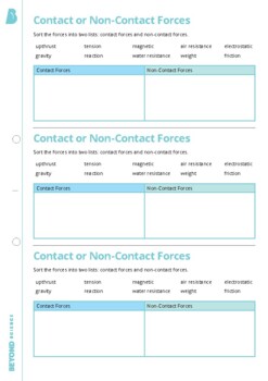 Preview of Contact or Non Contact Forces Sheet
