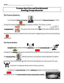 Preview of Containment and Truman Doctrine MLL/ESL Reading Comprehension