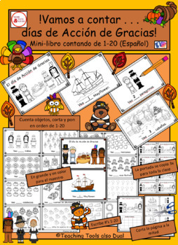 Preview of Contando día de Acción de Gracias #1-20 (Versión en Español) Prek, Kinder 1st