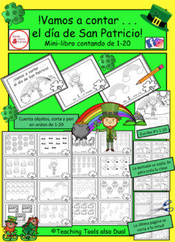 Preview of Contando el día de San Patricio Mini-libro de 1-20 Prek, Kinder, 1º (Español)