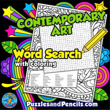 Preview of Contemporary Art Word Search Puzzle with Coloring | Periods of Art Wordsearch