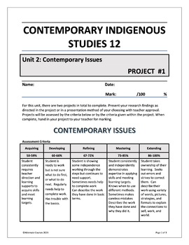 Preview of Contemporary Indigenous Studies 12 Unit 2: Contemporary Issues PROJECTS