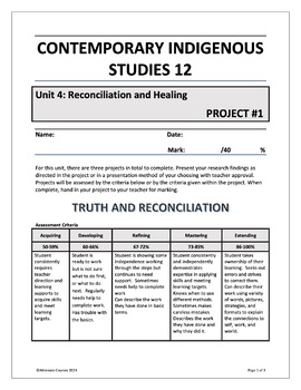 Preview of Contemporary Indigenous Studies 12 Unit 4: Reconciliation & Healing PROJECTS