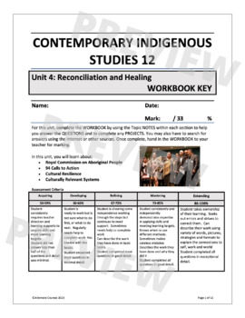 Preview of Contemporary Indigenous Studies 12 Unit 4: Reconciliation & Healing WORKBOOK KEY