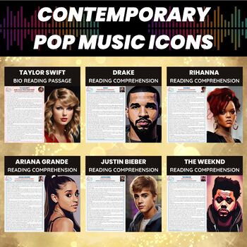 Preview of Famous Pop Music Artists Reading Comprehension Bundle for Pop Music Gen Z