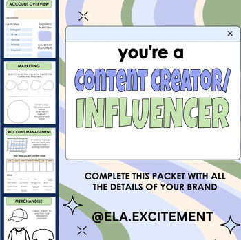 Preview of Content Creator Influencer Social Media Activity for Students | PDF