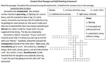 Preview of Context Clue Passage with Crossword Puzzle (Self-Checking)