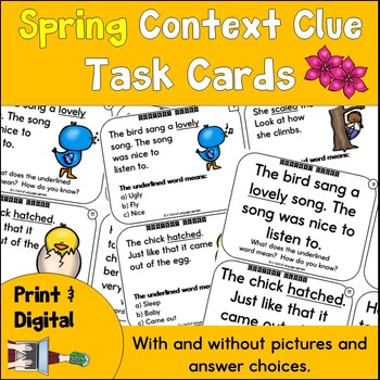 Preview of Context Clue Task Cards Spring Print and Digital