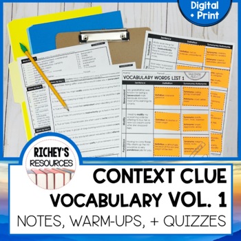 Preview of Context Clue Vocabulary Notes, Warm-up, + Quizzes Curriculum Vol. 1