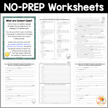 context clues anchor charts worksheets activities for