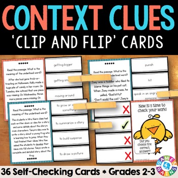 Preview of Vocabulary Use Context Clues Task Cards Activity Passages 2nd 3rd Grade Practice