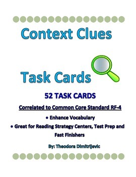 Preview of Context Clues: 52 Task Cards Common Core Standard ELA-Literacy.RF.4.4c