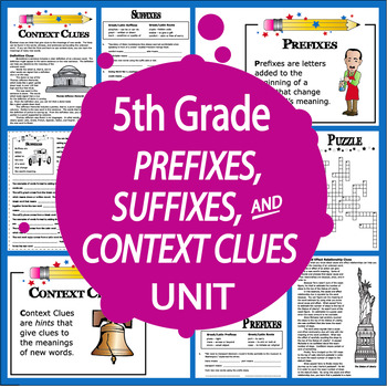 Preview of 5th Grade Context Clues Worksheets and Prefixes & Suffixes Activities Unit