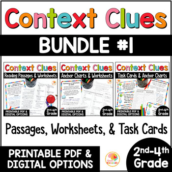Preview of Context Clues Activities: Reading Passages, Worksheets, and Task Cards BUNDLE