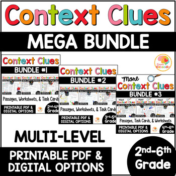 Preview of Context Clues Activities: Reading Passages, Task Cards, Posters, & Worksheets