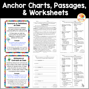 context clues activities passages worksheets anchor charts 2nd